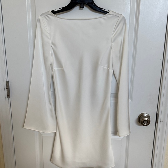 Gianni Biini Dionne Satin Long Sleeve Open Back ivory color Mini Dress - Picture 5 of 6